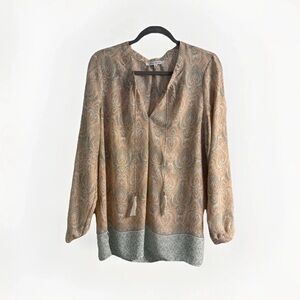 Rose + Olive Womens Multicolor Boho Paisley Popover Shirt Size XL Tie Neck